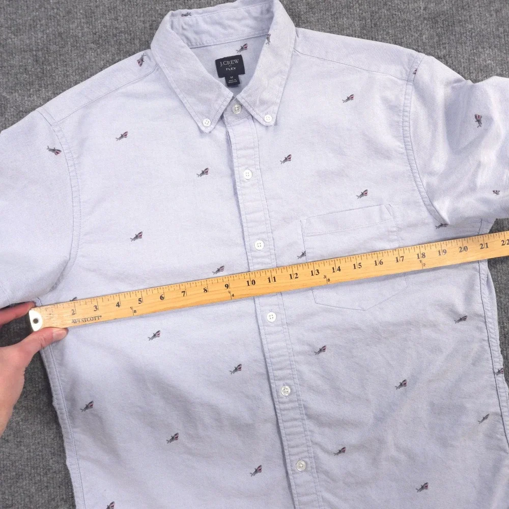 J Crew Oxford Shirt Mens M Blue Embroidered Great White Sharks Flex Short Sleeve